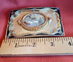 VTG Gold Toned Belt Buckle w Oval Jasper Stone fits 1 .5&Prime; Western Style Belt