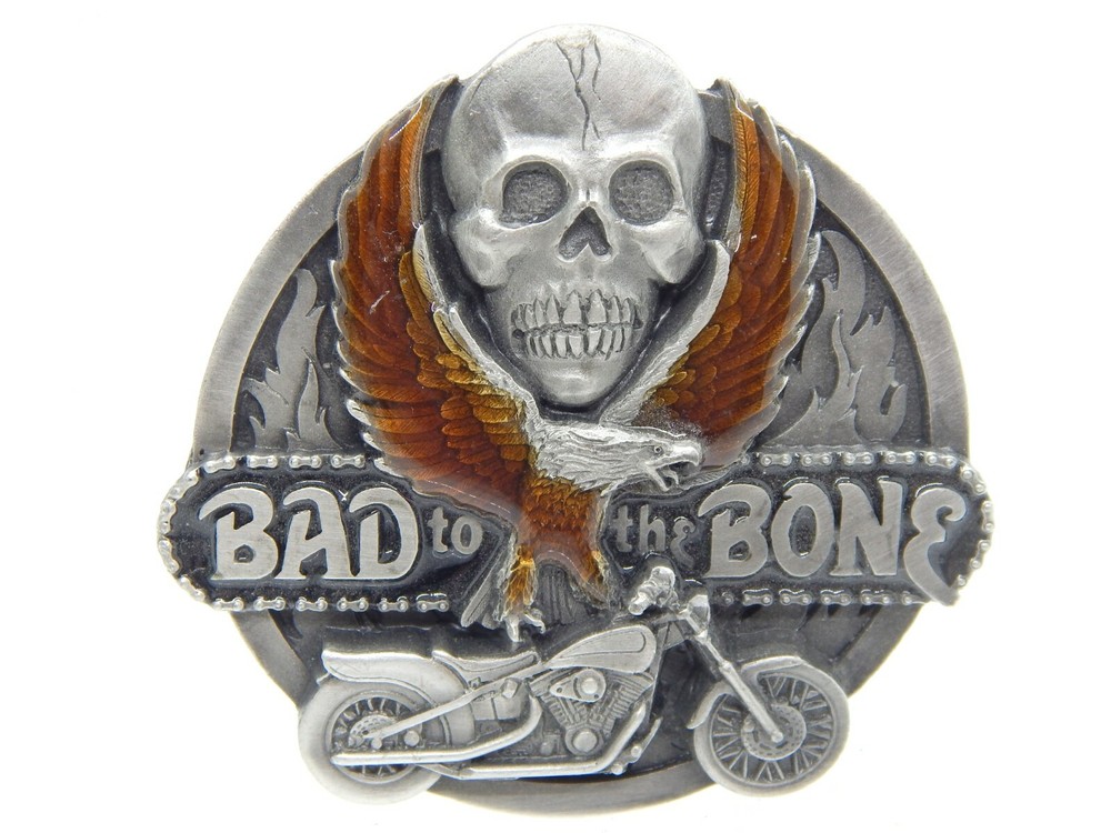 Bad To The Bone Skull Motorcycle Eagle Men&rsquo;s Belt Buckle Metal Siskiyou 1992 USA