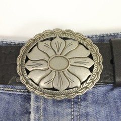 Floral Ornament Belt Buckle 4cm, Elegant Design in Roseperla & Dark Silver
