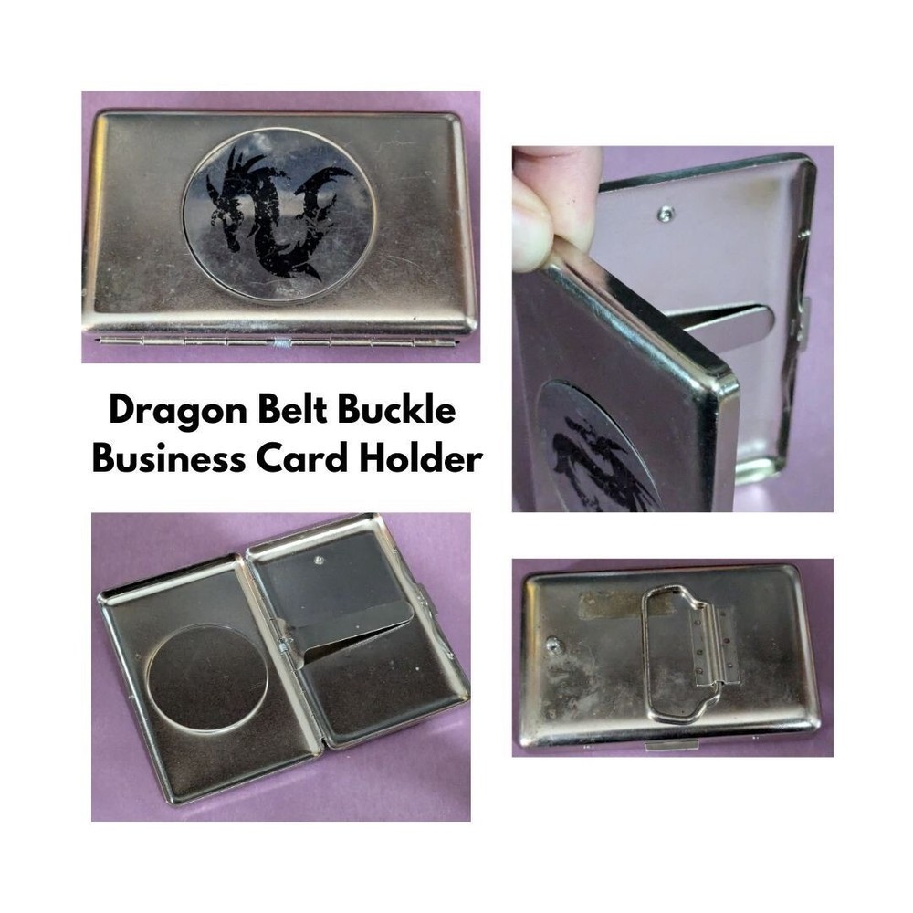 Dragon Belt Buckle Business Card Holder 3.5×2.5 inches Some wear to logo