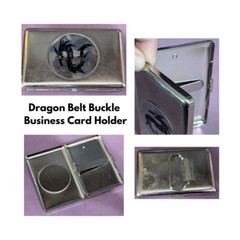 Dragon Belt Buckle Business Card Holder 3.5×2.5 inches Some wear to logo
