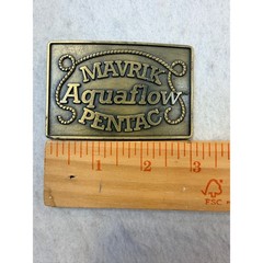 Vintage Mavrik Aquaflow Pentac Brass Tone Rectangular Belt Buckle Industrial 3in