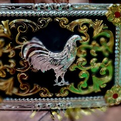 Rooster Western Belt Buckle Black Gold And Silver Rectangle For 2.0 Inch Belt