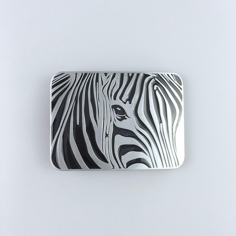 Antique Silver Africa Zebra Animal Wildlife Enamel Western Belt Buckle