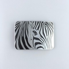 Antique Silver Africa Zebra Animal Wildlife Enamel Western Belt Buckle