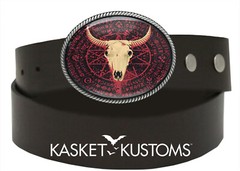 Horned Skull Belt Buckle – Satanic Gothic Occult Pentagram Artisan Buckle – 818