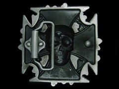 TC03173 REALLY NICE **SKULL & IRON CROSS** FANTASY ART PEWTERTONE BELT BUCKLE