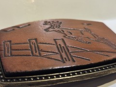 Alumaline Brass And Leather Vintage Belt Buckle Detailed Embossed Jumping Deer