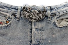 Men Women Silver Buckle Western Hip Hop Radio Music Microphone Fire Wings Rocker