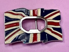 British UK Flag Union Jack Enameled Silver Tone Belt Buckle with Bottle Opener