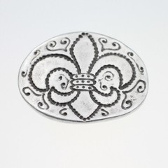 Fleur-de-Lys Belt Buckle Oval Antique Silver Hammered Effect Medieval Design