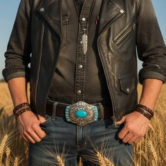 Men Women Silver Metal Buckle Western Fashion Turquoise Blue Beads Native Style