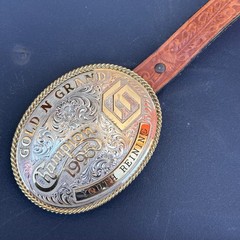 Gist Sterling Silver Overlay 1995 Gold N Grand Champion Belt Buckle & Size 32