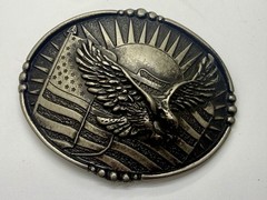 USA American Eagle Soaring Over Flag Sunrise Sunshine Patriotic Belt Buckle