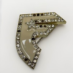 Famous Stars & Straps Rhinestone Covered F Emblem Silver Color Y2K Belt Buckle