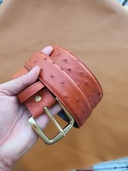 3.8CM Brown 100% Genuine Body Ostrich Leather Skin Men Belt Buckle- Handmade