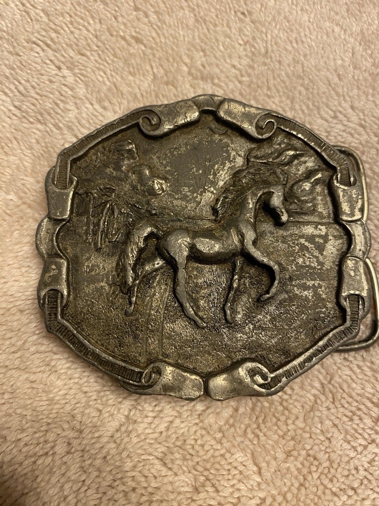 Bergamot Brass Works Silver Brass Western Horse Belt Buckle Fits 1.75 in U 144