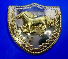 Running Galloping Horse Shield with Sparkling Rhinestones Reflective Belt Buckle