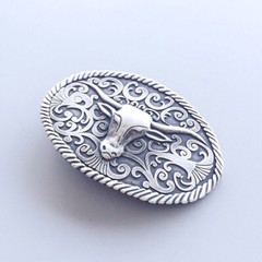 Vintage Silver Plated Longhorn Bull Cowboy Cowgirl Western Oval Belt Buckle