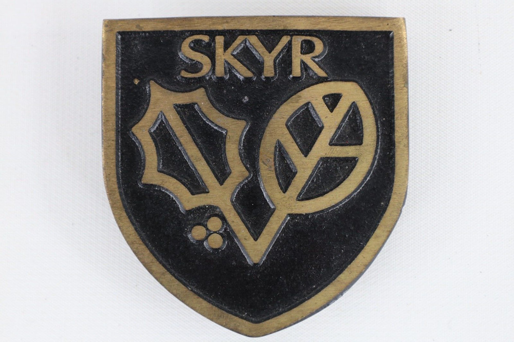 Vintage 70s Skyr Skiing Spell Out Dynabuckle Provo Utah Brass Belt Buckle Gold