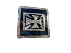Western Mens Belt Buckle 3.25 x 3 in Southern Cross Cowboy Black Silver 1.5