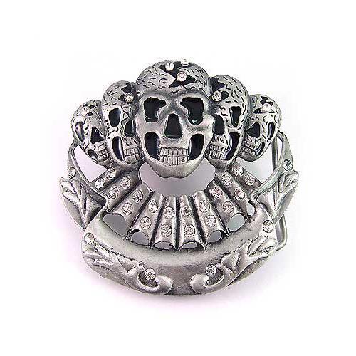 Skeleton Skull Clear Rhinestones Halloween Metal Belt Buckle