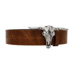 Men Western Fashion Silver Metal Big Belt Buckle Long Horn Texas Cow Bull Skull