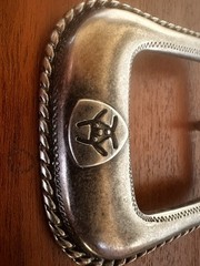 Vintage Ariat Western rope style Belt Buckle Silver Toned Rope Edge 2006