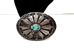 RICHARD THOMAS NAVAJO IHMSS SILVER TURQUOISE BELT BUCKLE,3.5&Prime;