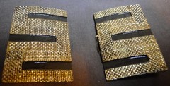 Belt Buckle – Split Art Deco – Gold Colored Brown Highlights – 3.25 »x2.5 » – 1A