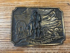 Belt Buckle Pioneer Cowboy Tall in the Saddle Brass Buckle Vintage