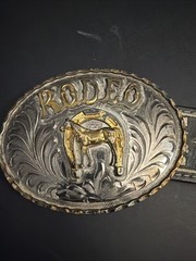 Vintage Artes Valenzuela AV Rodeo Horse Buckle & Charro Belt Mexico