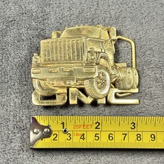 Vtg 1980 GMC Belt Buckle Semi Truck Solid BRASS 1.5&Prime; Baron Buckles BBB Trucker