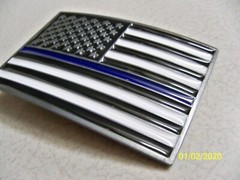 Glossy, Patriotic U.S.A. Flag Blue Line Police, Policeman metal belt Buckle, New