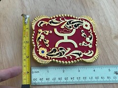 Western Buckle Gold Red Cowboy 4.5 »x3.5 » for 2 » Hooey Buckle Hebilla Vaquero