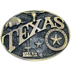 State of Texas Flag Logo Belt Buckle Longhorn Armadillo Alamo Star Bronze finish