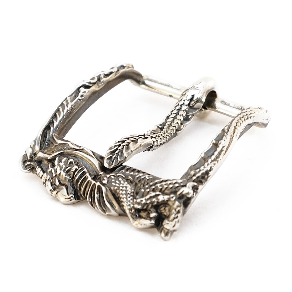 German silver belt buckle « Smaug dragon », handmade pin type german silver buckle