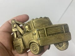 1970s Brass Wrecker Tow Truck Belt Buckle Vintage Vehicle Equipment