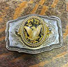 Western Metal Belt Buckle Silver/Gold/Black Eagle with Gold Colored Flakes