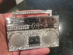 MUSIC BOOM BOX THEME BELT BUCKLE COVERED IN CRYSTALS HEAVY GW-17