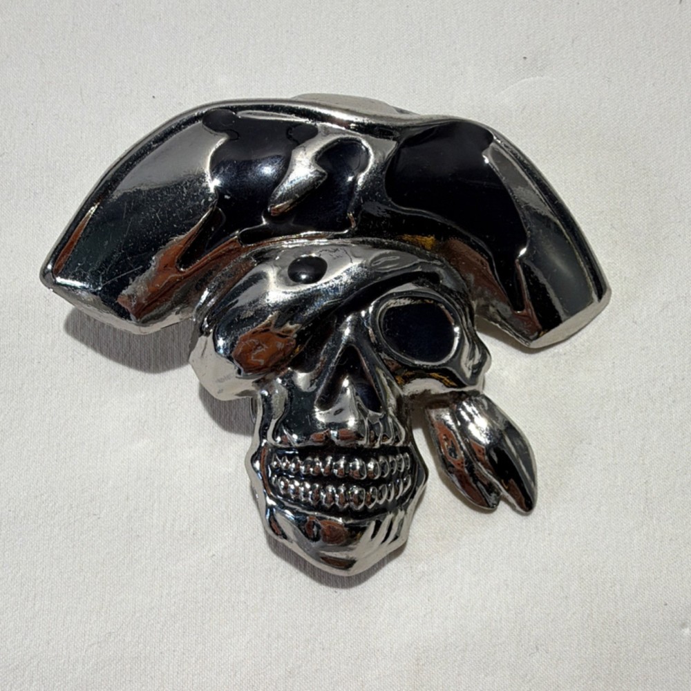 Silver Black Pirate Skull Metal Belt Buckle