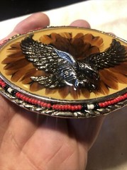 Vintage SSI Diamondback Rattler Eagle USA Belt Buckle Eagle Feathers Beads