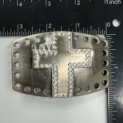 Sparkling Rhinestone Cross Belt Buckle Pewter Tone Western Style 3&Prime; x 2&Prime;