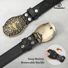 TRIWORKS Mens Western Cowboy Belt – Cowgirl Fit Size 34&Prime;-37&Prime;, Black