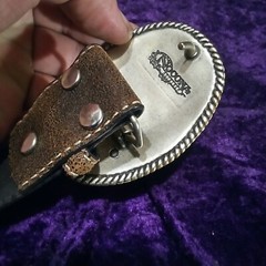 OVAL NOCONA RELIGIOUS CROSS CRYSTALS BELT & ETCHED BUCKLE 39&Prime; NICE!