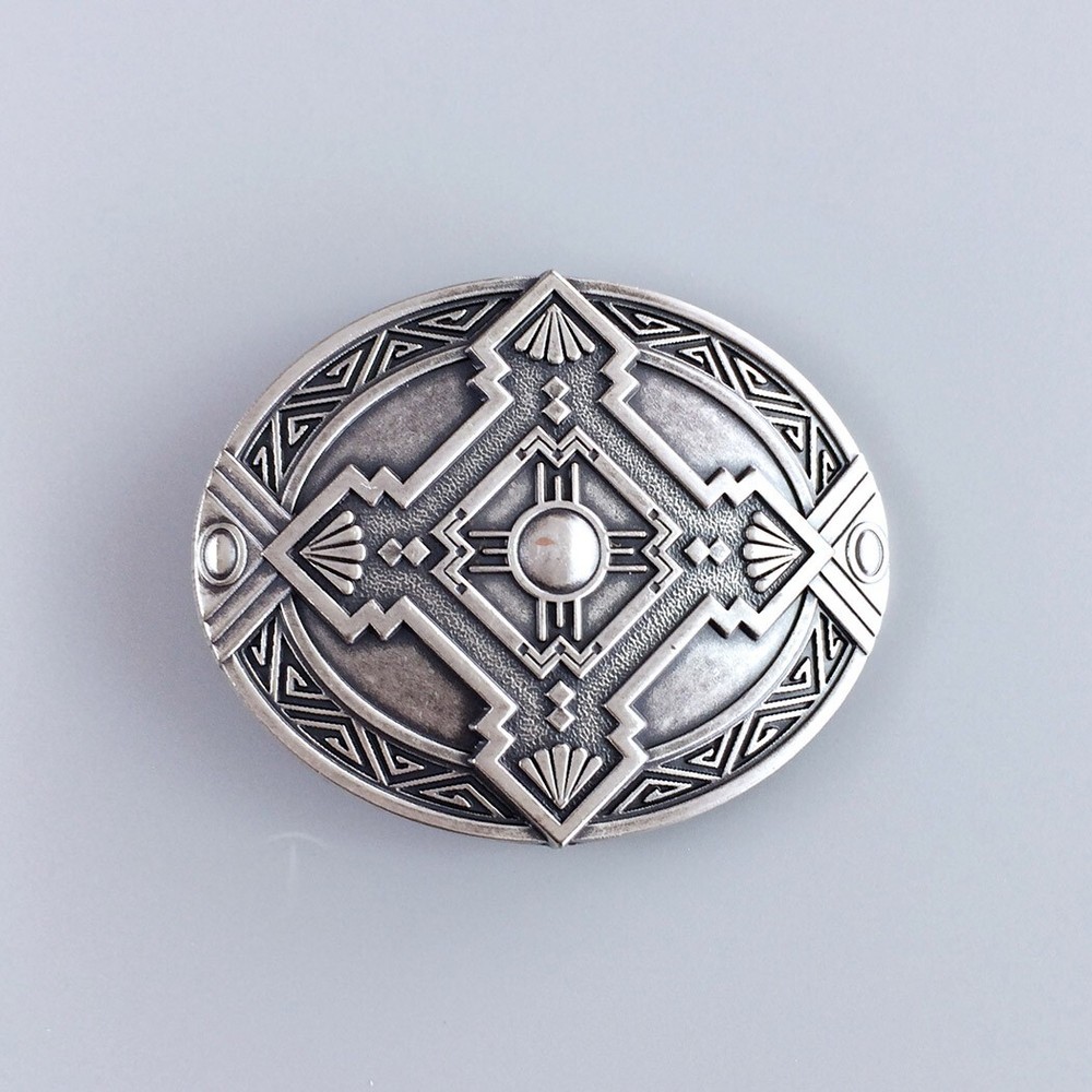 Vintage Silver Plated Oval Cross Celtic Knot Southwest Belt Buckle Boucle