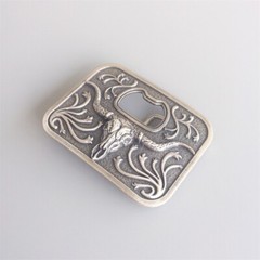 Vintage Silver Plated Long Horn Bull Bottle Opener Belt Buckle also Stock in US