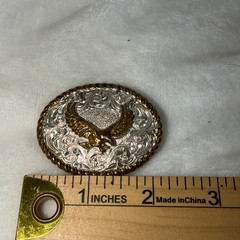 Vintage Crumrine Silver & Gold Tone Eagle Belt Buckle Made in USA Western Cowboy