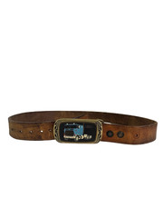VINTAGE GREEN MACHINE LEATHER BELT WITH FORD TRUCK BUCKLE MEN&rsquo;S