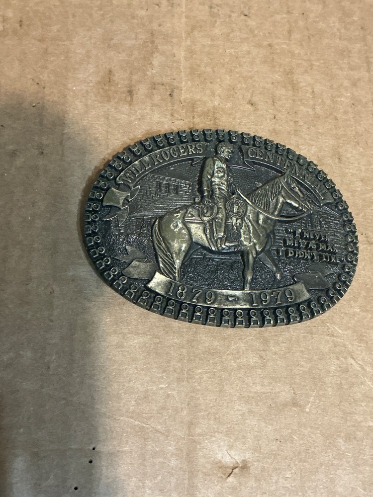 Vintage Will Roger’s Centennial 1879-1979 #8440 Solid Brass Belt Buckle